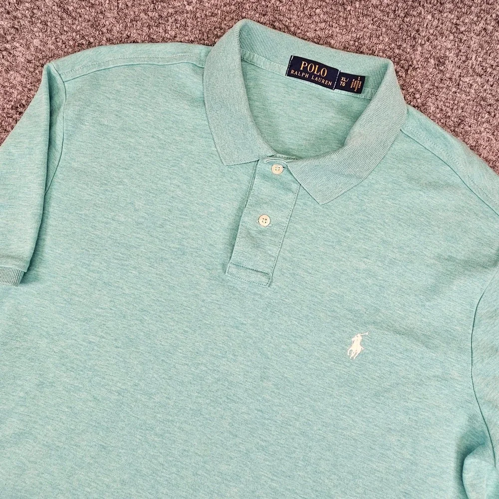 Polo Ralph Lauren Mens XL Heather Mint Green Short Sleeve Polo Shirt Pony Logo